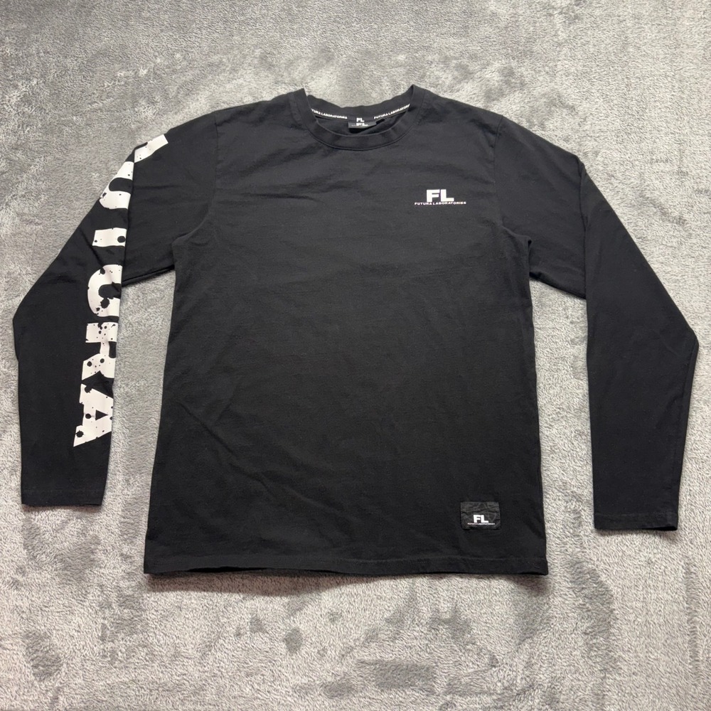 Futura Laboratories Long Sleeve Shirt Mens L Black Good Graphic Logo‎ FL Tee